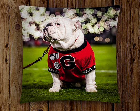 Uga X Under the Lights Mascot 18x18" Throw Pillow - Indoor/Outdoor - Georgia Bulldogs Tailgate, Dawg Cave, Home Decor